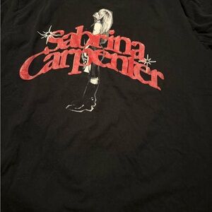 Black Sabrina Carpenter  Graphic T-Shirt with Red Print